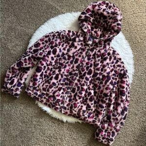 UGG Mandy Leopard Faux Fur Coat Jacket Hooded Pink Womens Size Medium